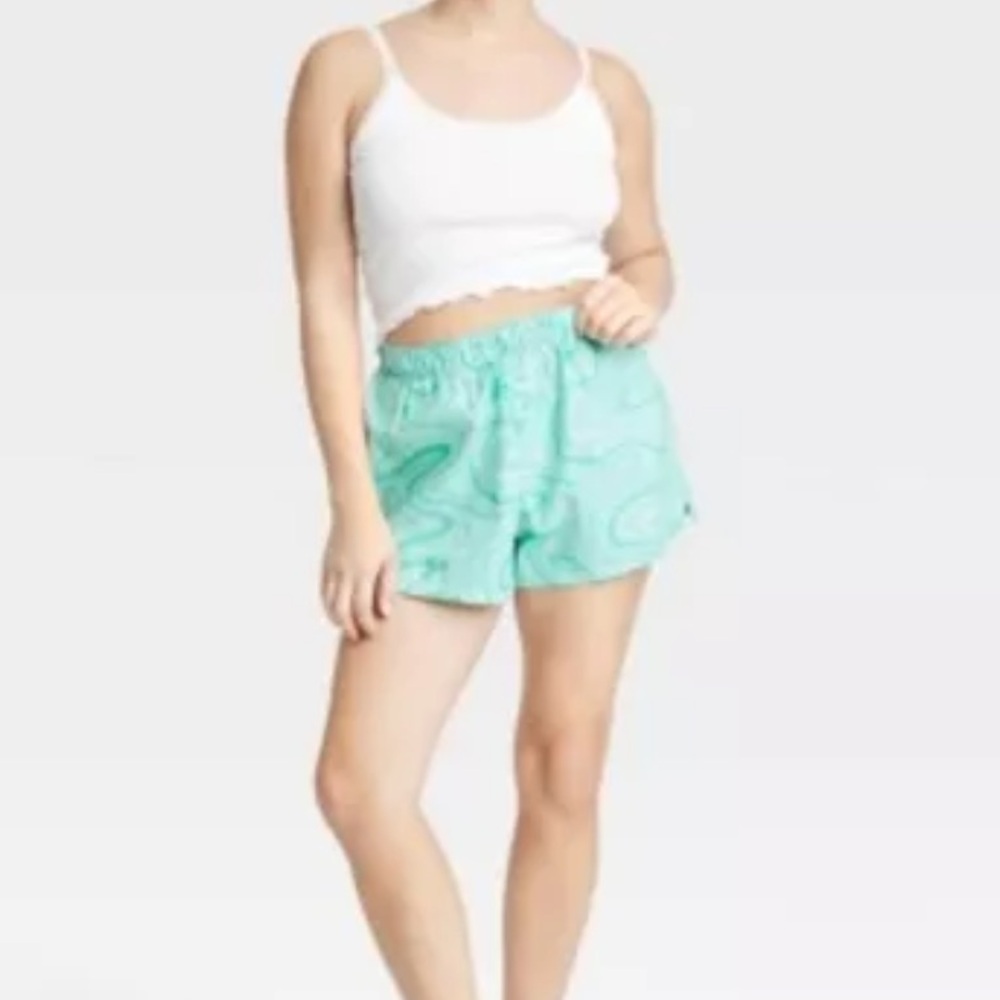 Colsie Foldover Boxer Shorts in Teal Swirl Print Size XL